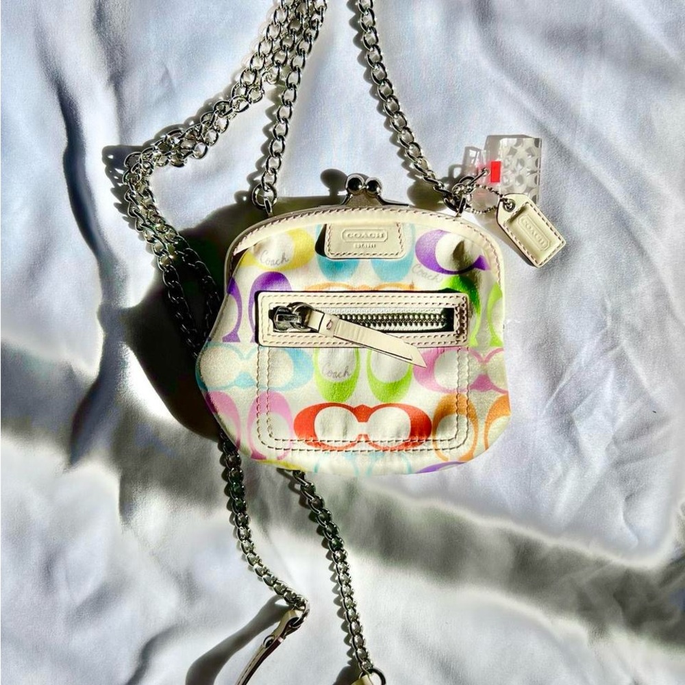 Coach Rainbow Signature Logo Kiss Lock Crossbody